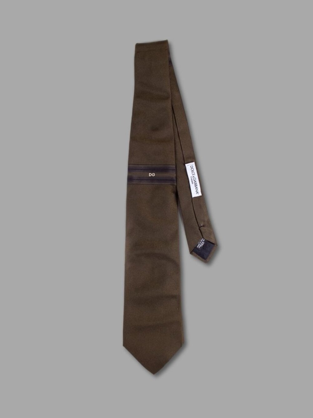 DOLCE & GABBANA Dark Green Logo Print Silk Necktie